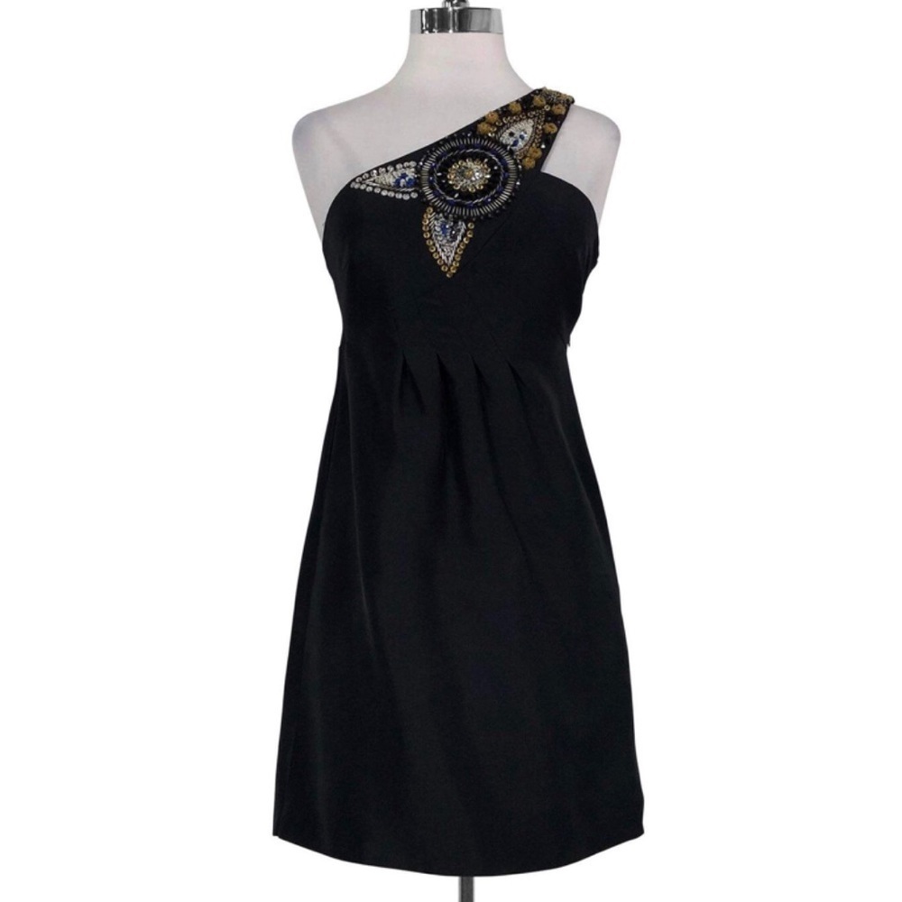 Revolve | Tibi Black & Gold Beaded Sequin Asymmetrical One-Shoulder Mini Dress